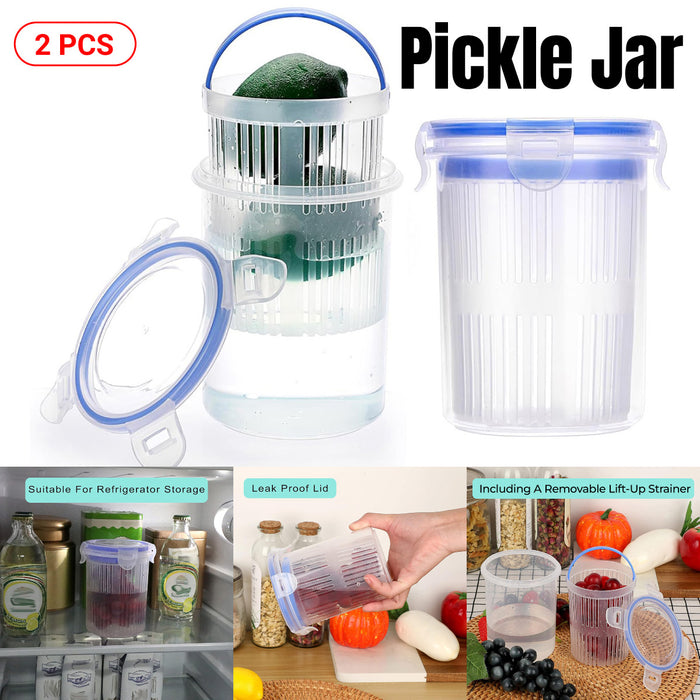 Pickle Jar with Drainage Basket and Flip-Top Airtight Lid