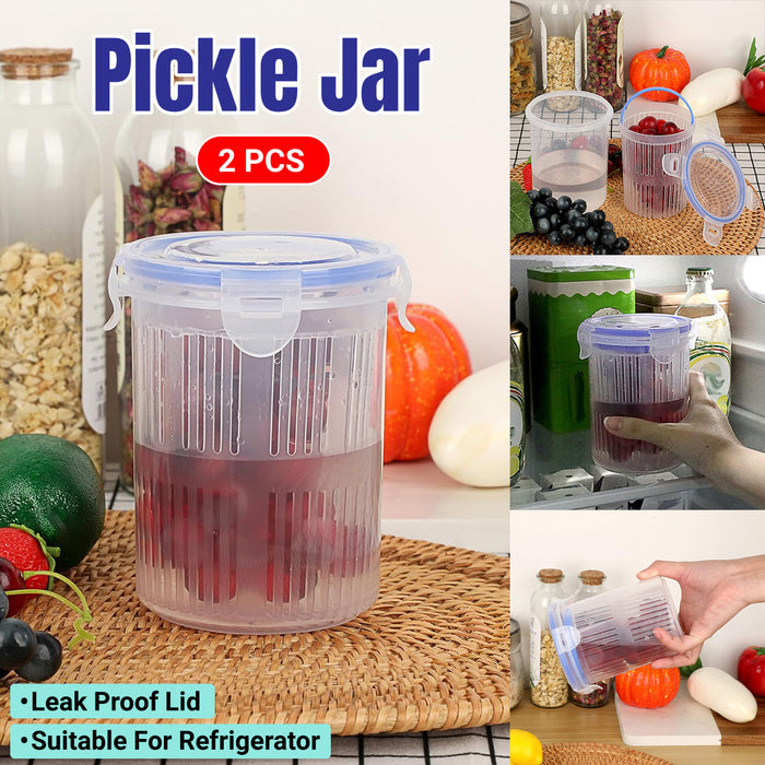 Pickle Jar with Drainage Basket and Flip-Top Airtight Lid