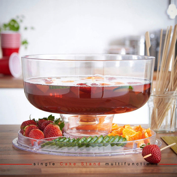 Multi-Function Clear Plastic Cake Stand Salad Bowl and Fruit Platter 30.7 cm