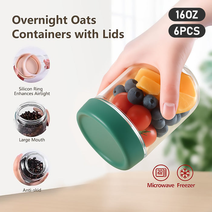 6 Pcs 16oz Glass Storage Jars Clear with Silicone Seal Lids