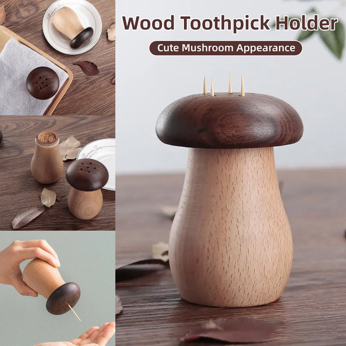 Mushroom Shaped Toothpick Holder Beech Walnut Wood
