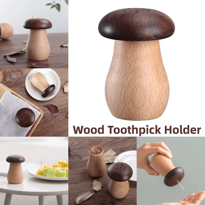 Mushroom Shaped Toothpick Holder Beech Walnut Wood