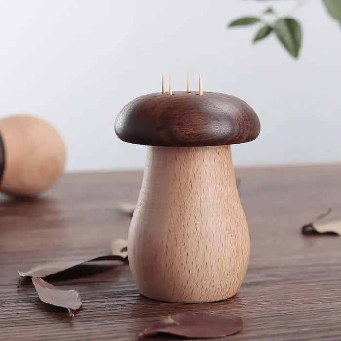 Mushroom Shaped Toothpick Holder Beech Walnut Wood