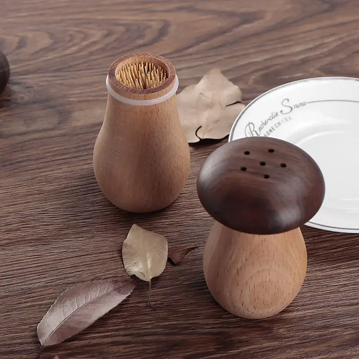 Mushroom Shaped Toothpick Holder Beech Walnut Wood