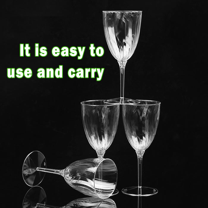 8 Pcs Plastic Wine Glasses 210ml Twill Design Transparent
