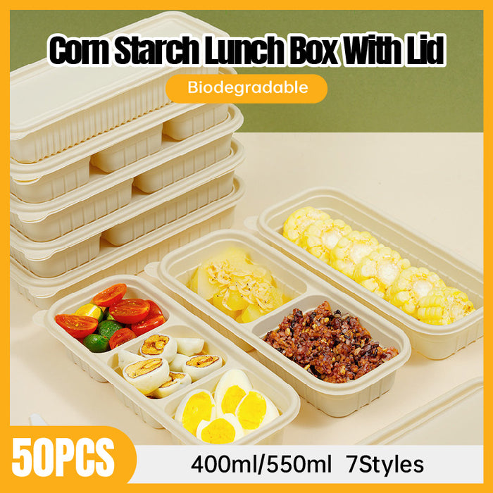 50Pcs Biodegradable Corn Starch Food Containers with Lids, 24.5x10.1x3.6cm