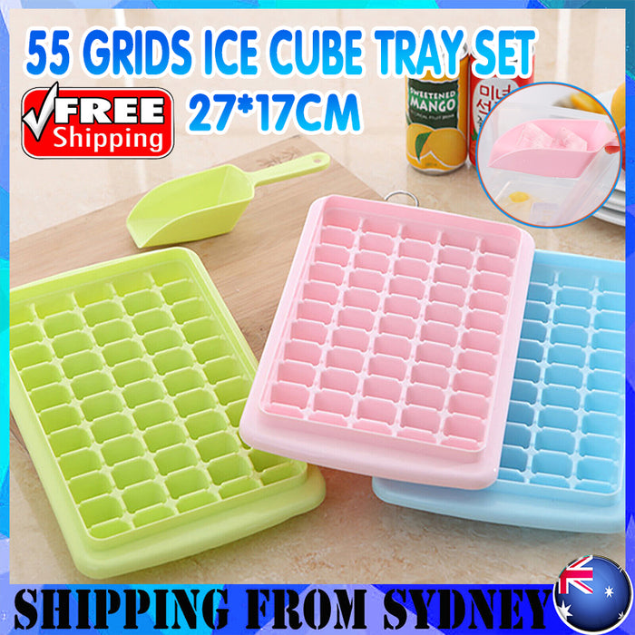55 Grid Ice Cube Tray with Lid Storage Box and Scoop Set