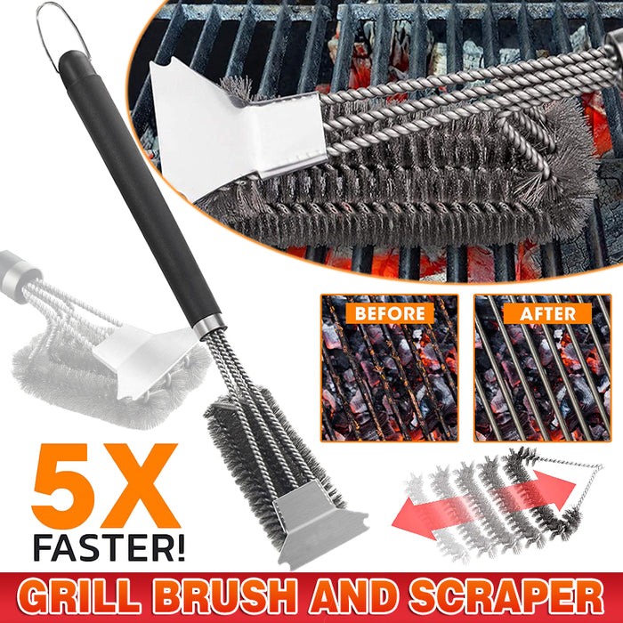 BBQ Grill Brush and Scraper 18 Inch Stainless Steel Bristles