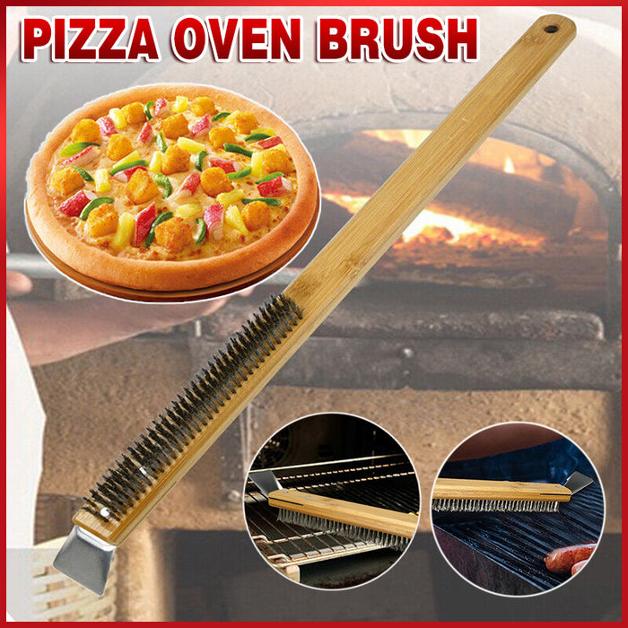 Pizza Oven Cleaning Brush with Scraper Stainless Steel Wire Wood Handle 57.5 cm