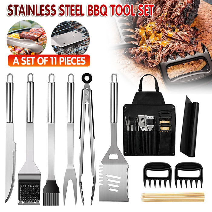 Stainless Steel BBQ Tool Set with Storage Apron and Meat Claws