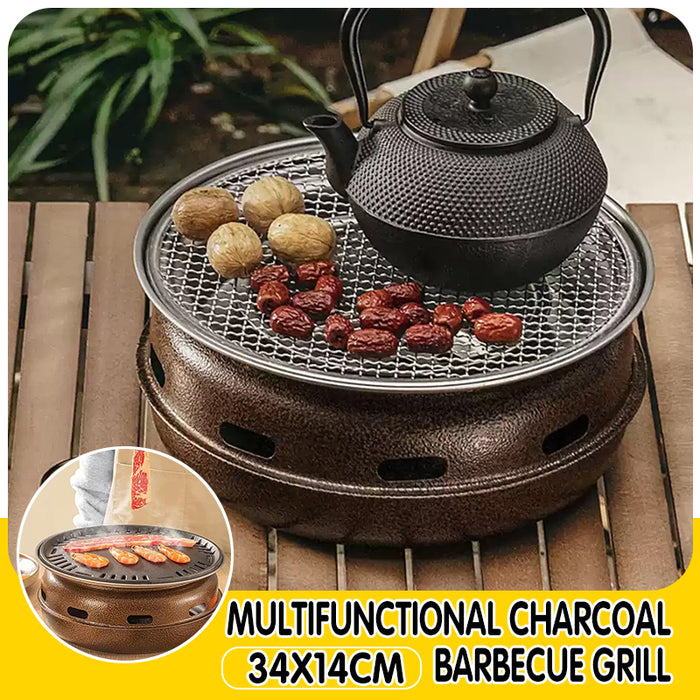Stainless Steel Charcoal BBQ Grill Set with Roasting Pan and Mesh