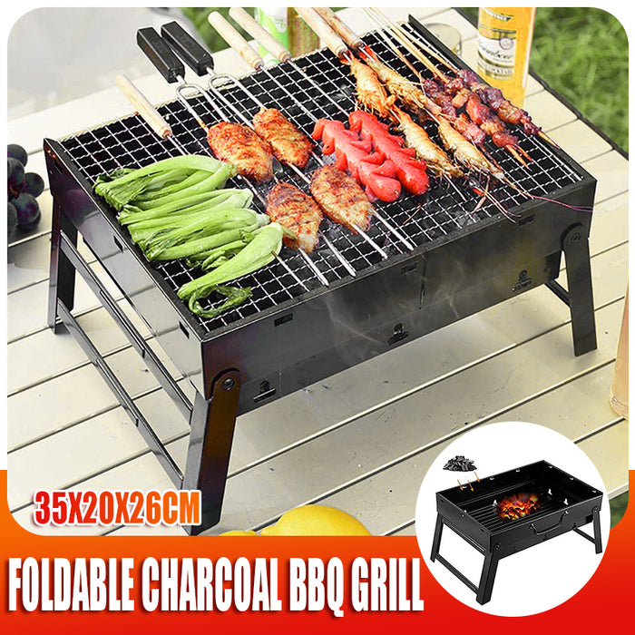 Portable Foldable Charcoal BBQ Grill Iron Steel 35 x 20 x 26 cm for Camping