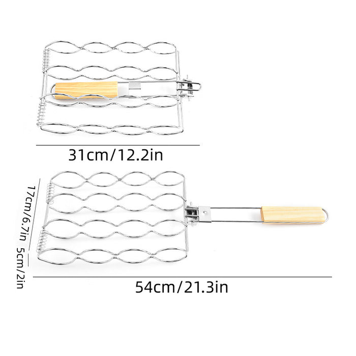 Corn Grill Clip Folding Handle Wooden Grip Metal Silver