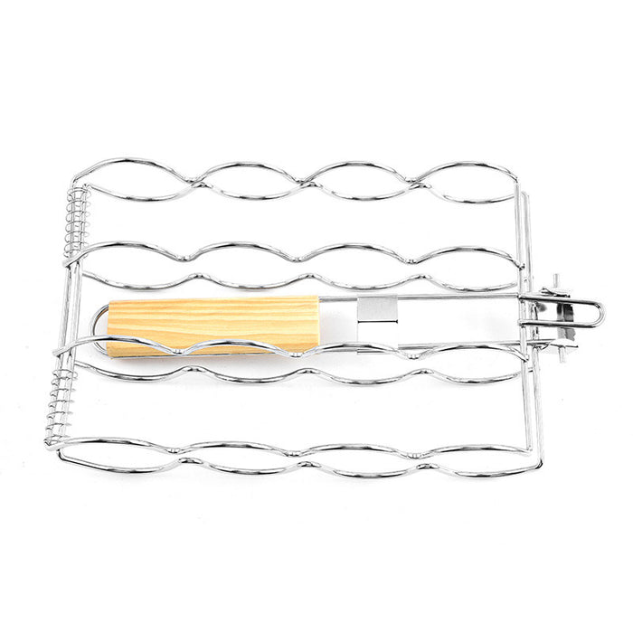 Corn Grill Clip Folding Handle Wooden Grip Metal Silver