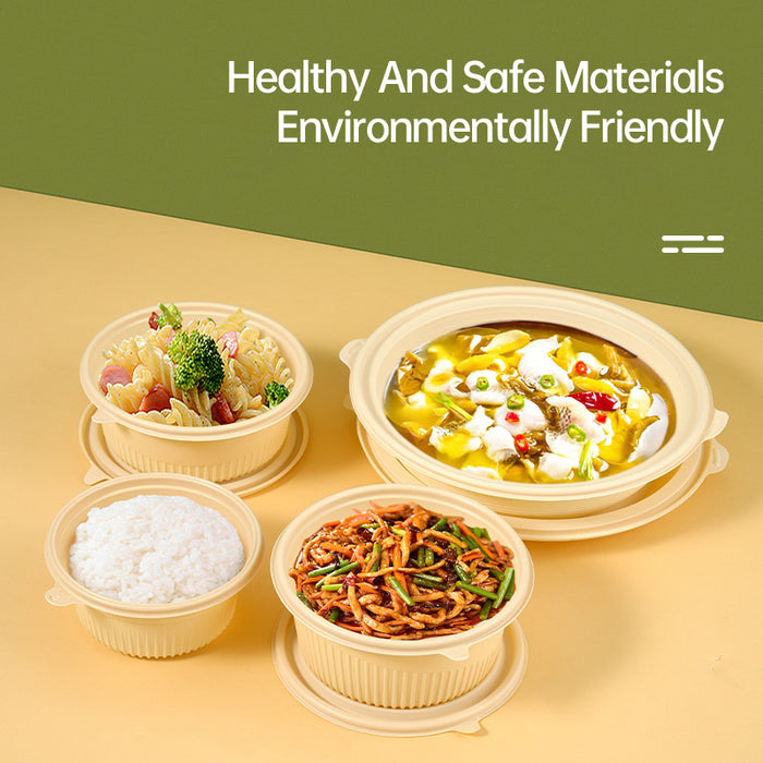 50 Pcs Biodegradable Corn Starch Lunch Boxes Round Takeaway Containers with Lids