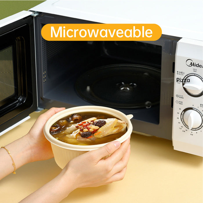 50 Pcs Biodegradable Corn Starch Lunch Boxes Round Takeaway Containers with Lids