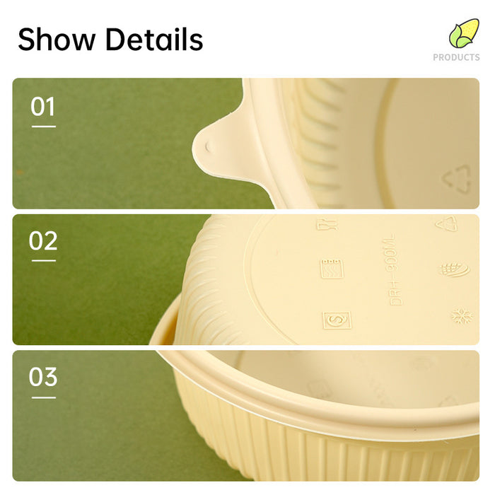 50 Pcs Biodegradable Corn Starch Lunch Boxes Round Takeaway Containers with Lids