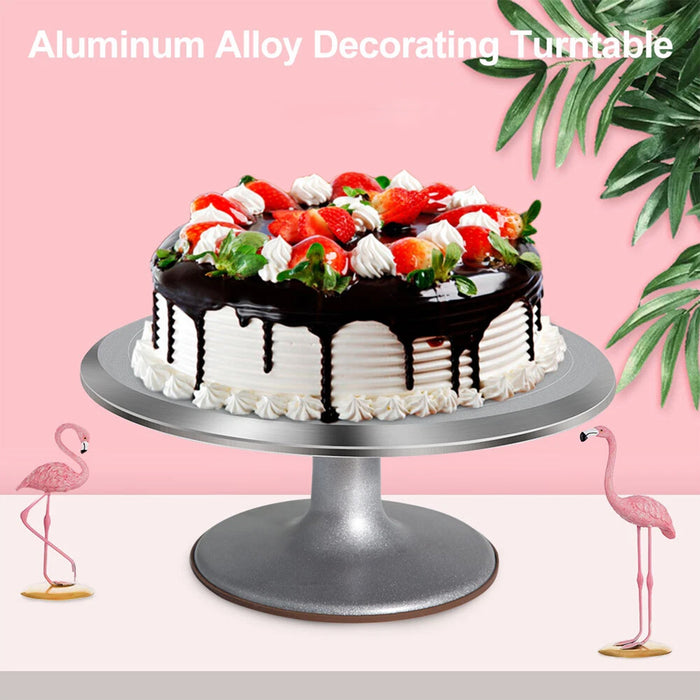 Cake Turntable Aluminum Alloy 31cm with Silicone Base Silver