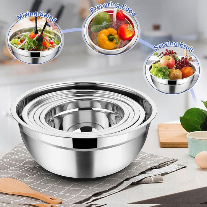5 Piece Stainless Steel Mixing Bowl Set with Airtight Lids