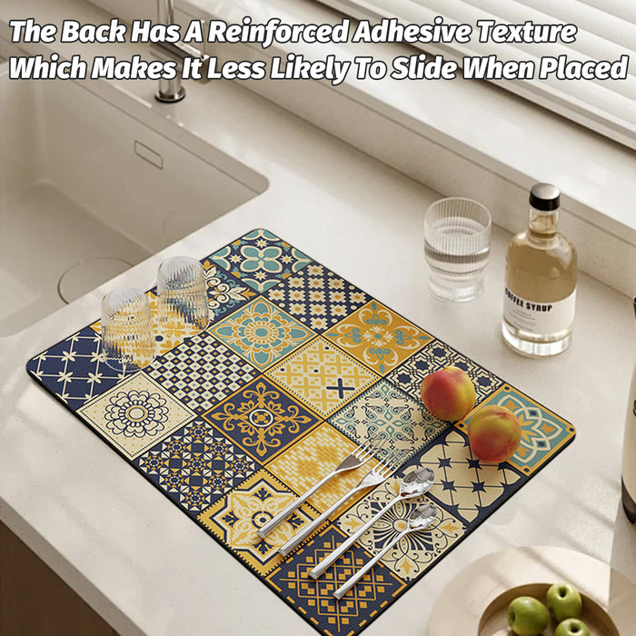 Absorbent Kitchen Drain Mat Non-Slip Countertop Drying Pad Mosaic Pattern 40x30cm