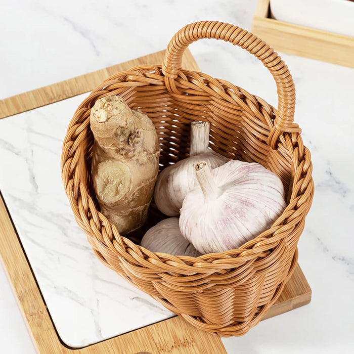 Vintage Wall Hanging Woven Storage Basket Simulated Rattan