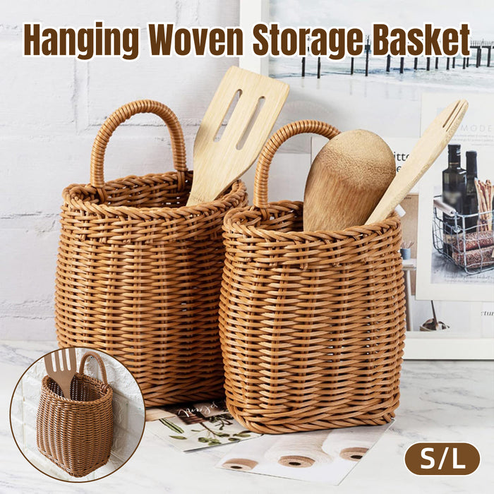 Vintage Wall Hanging Woven Storage Basket Simulated Rattan