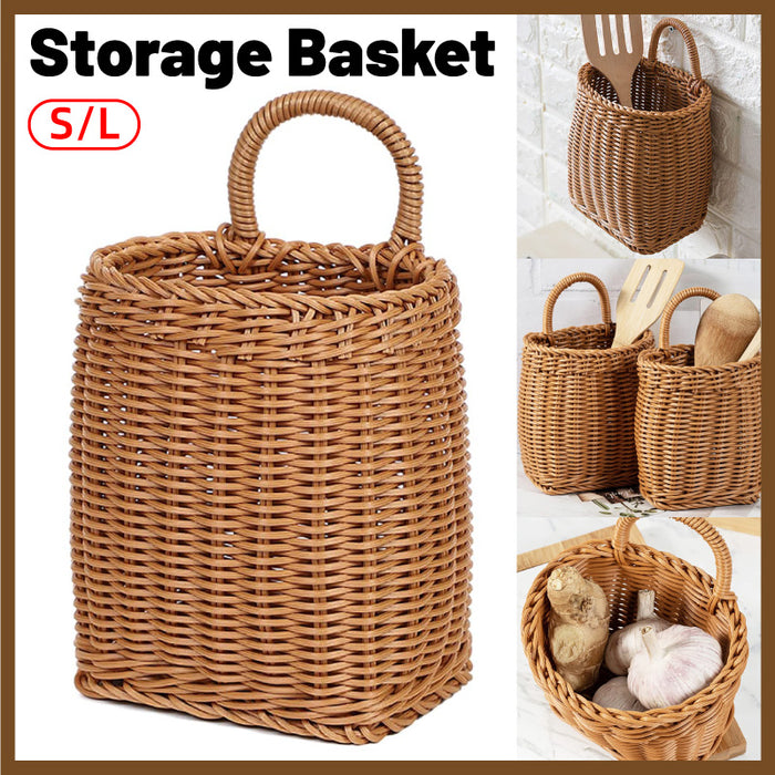 Vintage Wall Hanging Woven Storage Basket Simulated Rattan