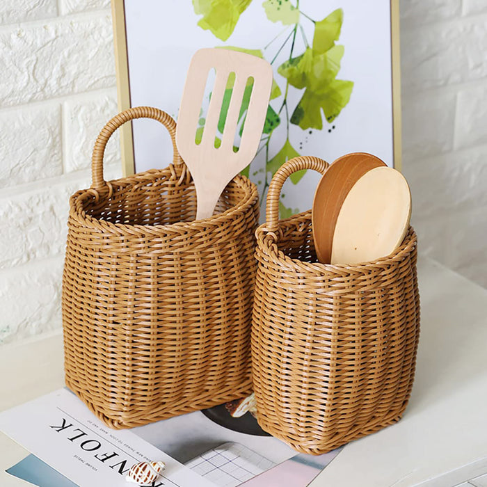 Vintage Wall Hanging Woven Storage Basket Simulated Rattan