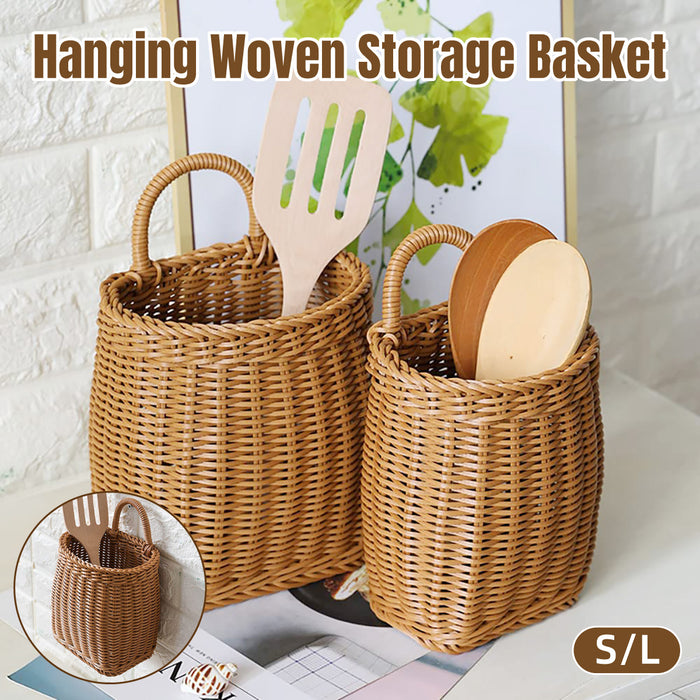 Vintage Wall Hanging Woven Storage Basket Simulated Rattan