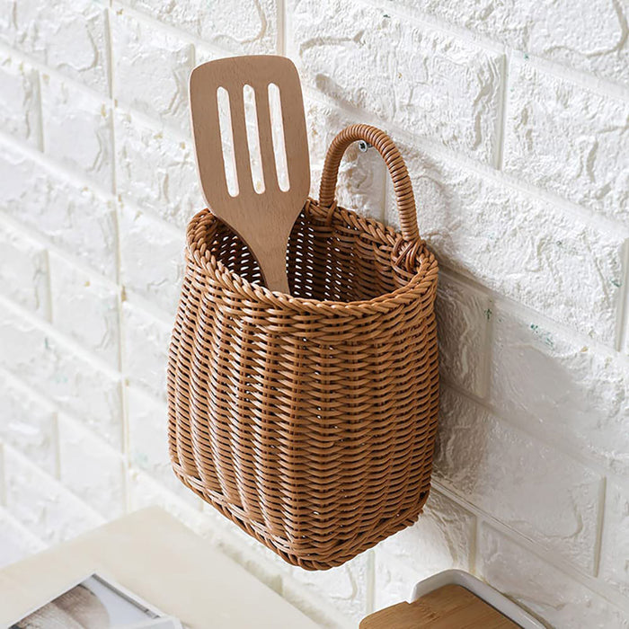 Vintage Wall Hanging Woven Storage Basket Simulated Rattan