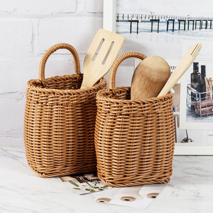 Vintage Wall Hanging Woven Storage Basket Simulated Rattan