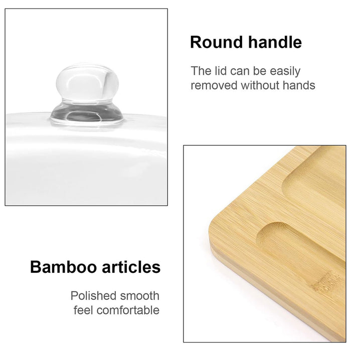 Butter Dish with Glass Lid Bamboo Base With Knife Slot