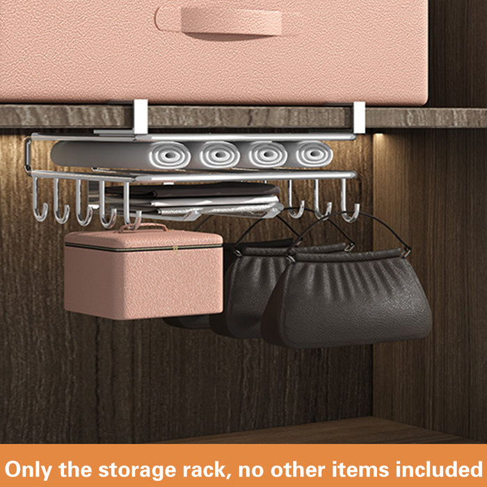 Cabinet Hanging Storage Rack Carbon Steel Silver With Hooks