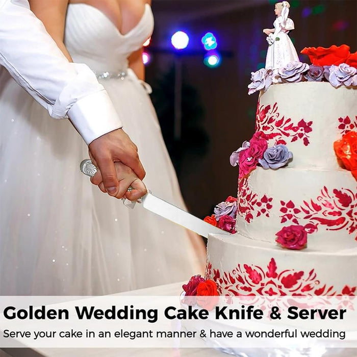Cake Knife And Scoop Set Stainless Steel Gold Silver