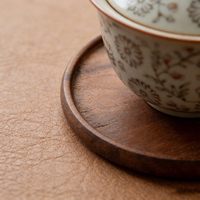4 Pcs Round Wooden Coaster Set Heat Resistant Natural Wood Grain 8.8 cm