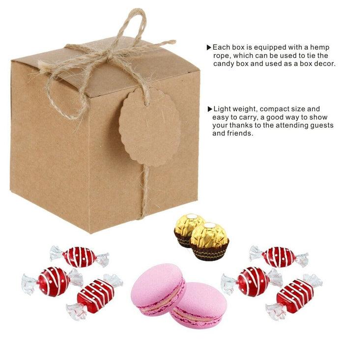 50 Pcs Kraft Paper Gift Boxes 7x7x7cm with Rope and Tags