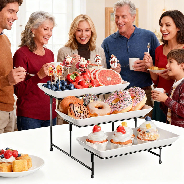 3-Tier Food-Grade PBT Dessert Display Stand 30 x 46 cm Black Metal Frame