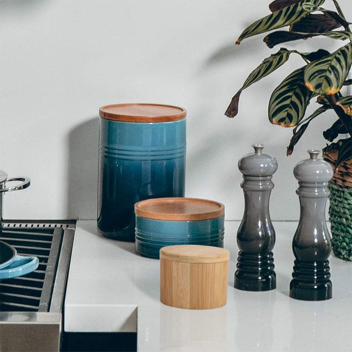 Bamboo Salt Box With Magnetic Swivel Lid And Spoon
