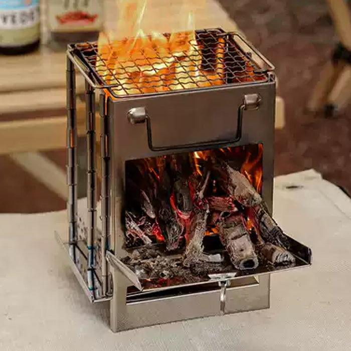 Foldable Stainless Steel BBQ Grill Multi-Fuel Camping Stove 14 x 14 x 21 cm