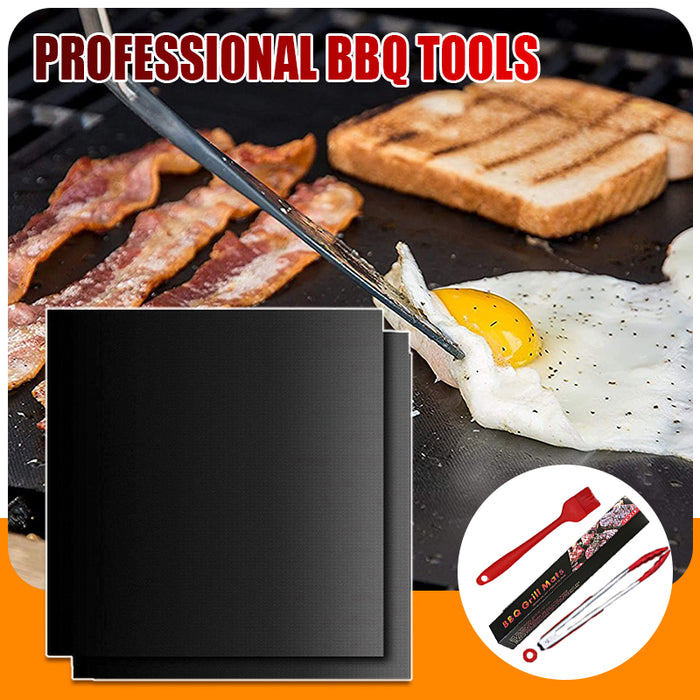 5Pcs Non-Stick BBQ Grill Mats with Brush and Clips Reusable 15.75×13 Inch