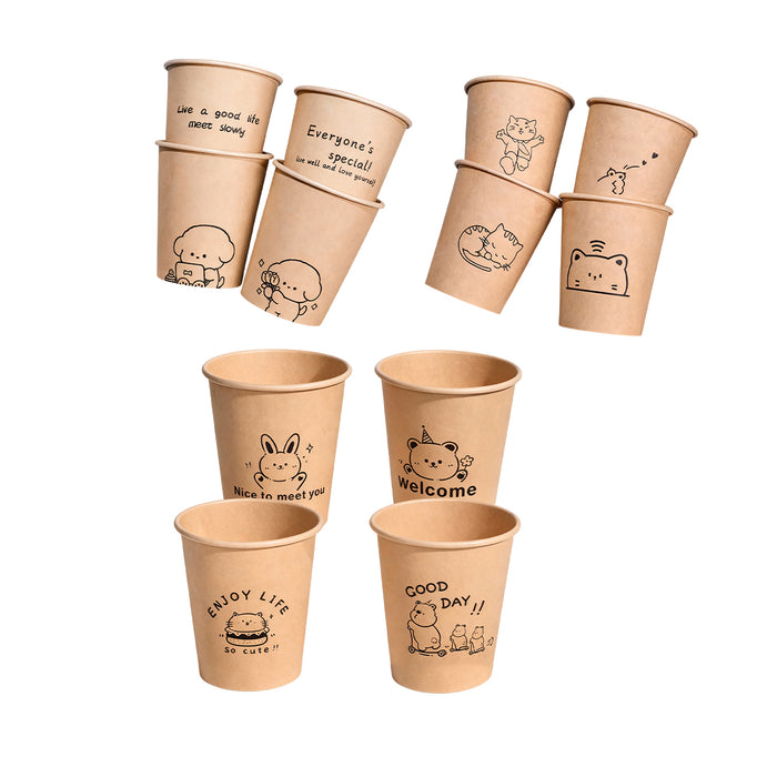 300 Pcs Kraft Paper Cups 250ml Leak Resistant Animal Print
