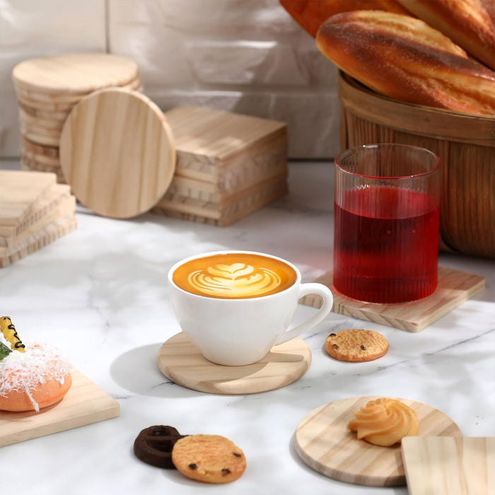42 Pcs Wooden Coasters with Non Slip Base 10cm