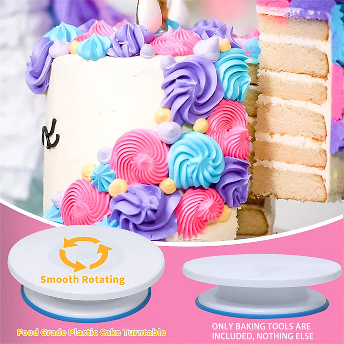 420 Pcs Cake Decorating Kit with 11in Turntable Blue Silver