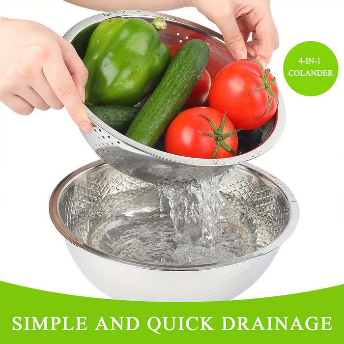 Stainless Steel Drainer Basket With Double Layer Blue