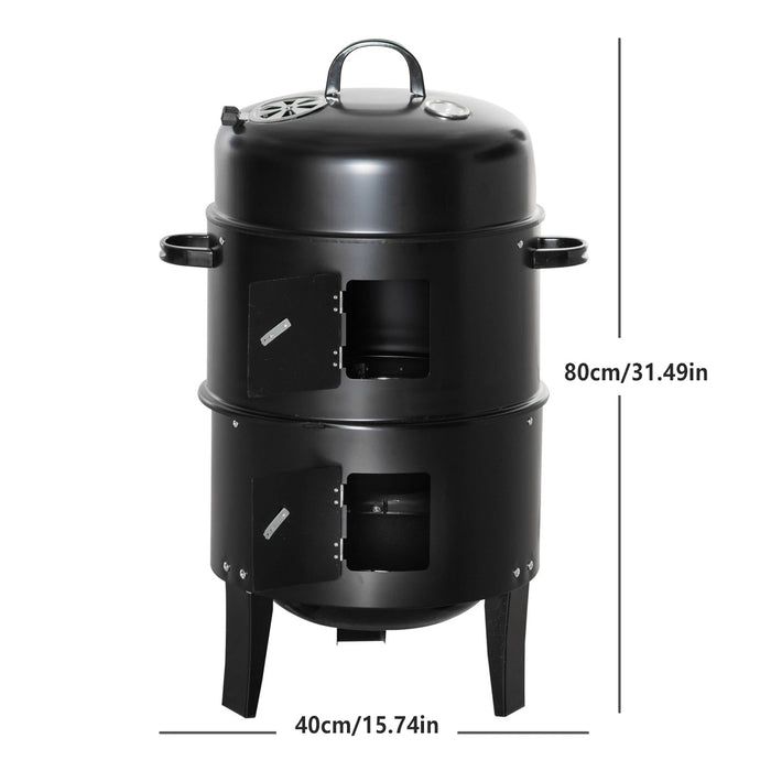EW 3-in-1 Portable Charcoal Smoker BBQ Grill Powder-Coated Steel 40 x 80 cm