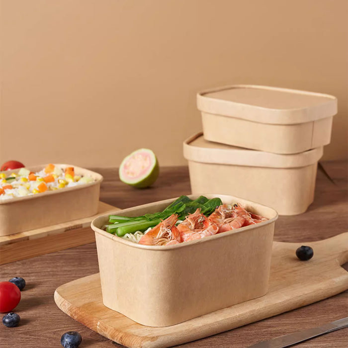 50 Pcs Kraft Paper Lunch Boxes with Lids Microwave Freezer Safe 580-1000 ml
