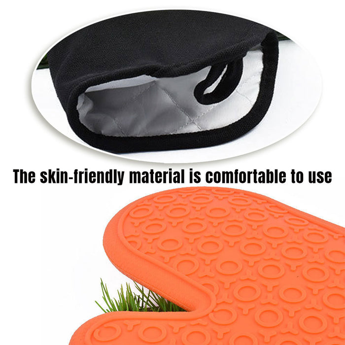 2 Pcs Insulated Oven Mitts Heat-Resistant Silicone with Lining