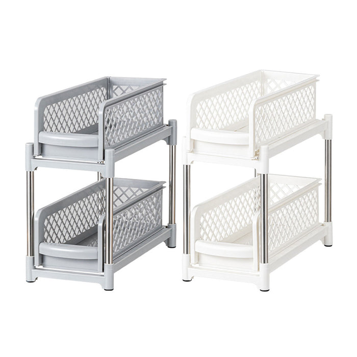 2 Tier Spice Rack Storage Organiser Plastic with Pull-Out Drawer