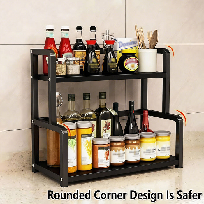 2 Tier Spice Rack Freestanding Steel Black With Hooks
