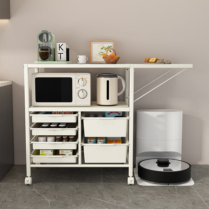 Movable Multilayer Side Table with Foldable Extension and Drawers